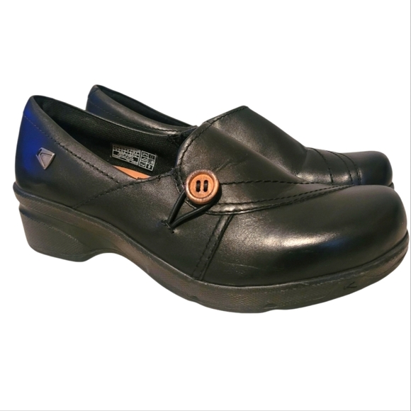 Keen Mora Button Black Leather Slip-On Shoes Wmns 9.5 Casual Career Comfy - Picture 1 of 16